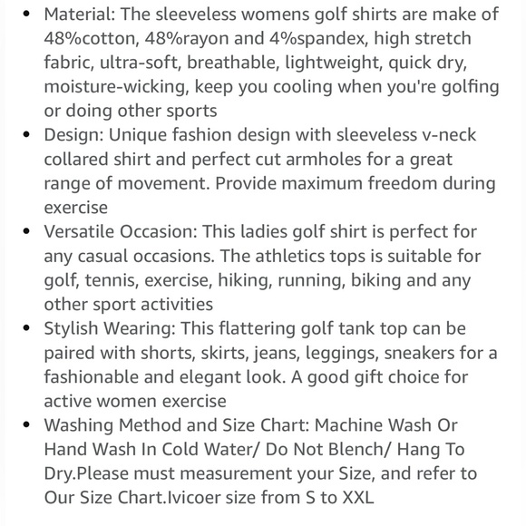 Womens Golf Shirt Polo Short Sleeve,Sleeveless Tennis Collared Athletic Ivicoer - Picture 8 of 9